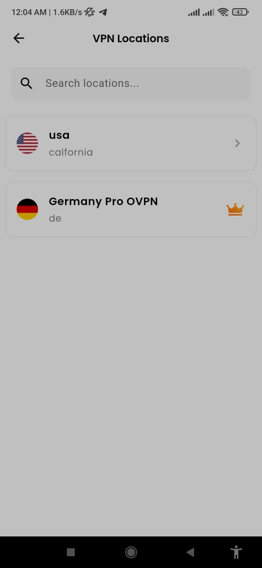OptimaVPN App Interface Screen 8